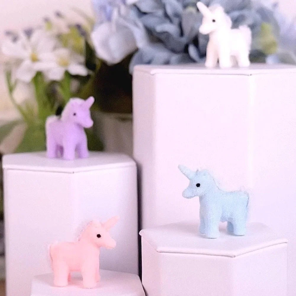 Miniature Flocked Unicorn Figurine - Mini Unicorn Figures - Crafts & Dioramas